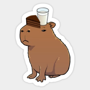 Capybara with Chocolate Cake with Milk on its head Sticker